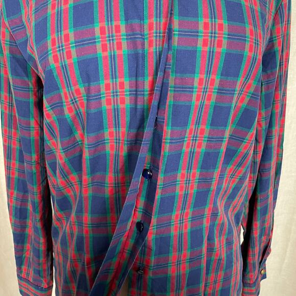 Vintage Blouse Womens Size 10 Red Blue Plaid Tartan Long Sleeve Henley Button - Picture 5 of 14